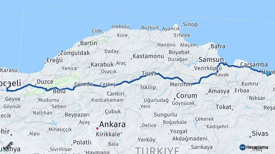 Ordu Fatsa Sakarya Arası Kaç Km - Yol Haritası