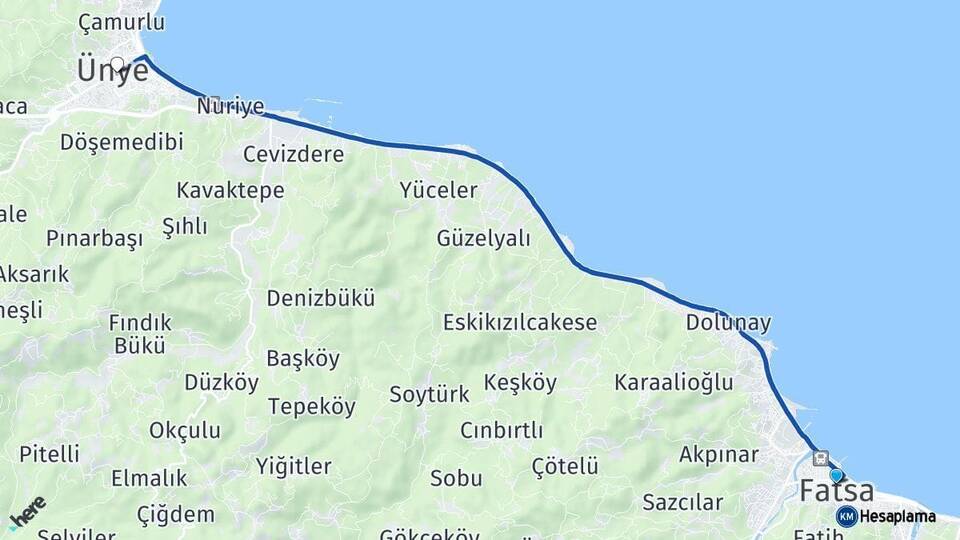 Ordu Fatsa Ünye Arası Kaç Km - Yol Haritası