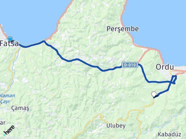 Ordu Fatsa Yemişli Altınordu Arası Kaç Km - Yol Haritası