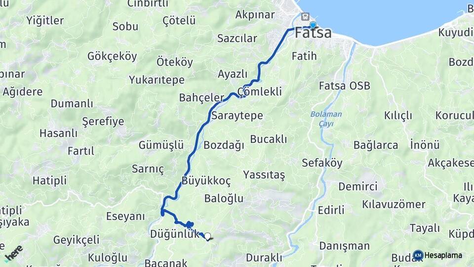 Ordu Fatsa Yenikent Fatsa Arası Kaç Km - Yol Haritası