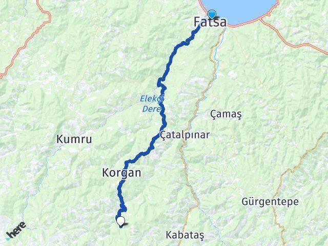 Ordu Fatsa Yeşilalan Korgan Arası Kaç Km - Yol Haritası