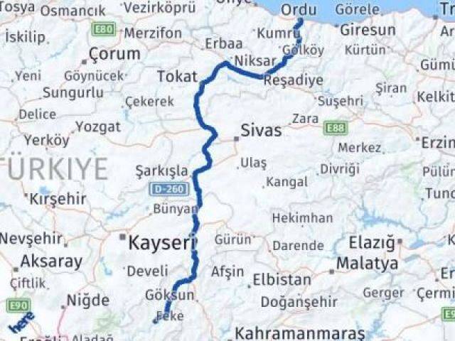 Ordu Feke Adana Arası Kaç Km - Yol Haritası