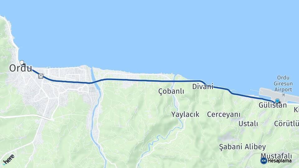 Ordu Giresun Havalimanı Ordu Arası Kaç Km - Yol Tarifi
