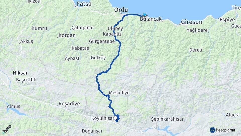 Ordu Giresun Havalimanı Koyulhisar Arası Kaç Km - Yol Tarifi