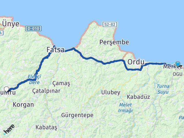 Ordu Giresun Havalimanı Kumru Arası Kaç Km - Yol Tarifi
