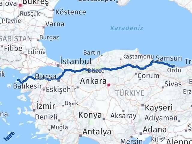 Ordu Gökçeada Çanakkale Arası Kaç Km - Yol Haritası