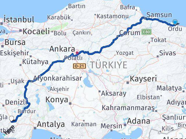 Ordu Gölhisar Burdur Arası Kaç Km - Yol Haritası