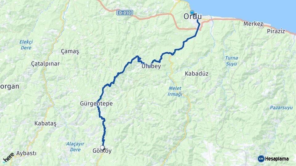 Ordu Gölköy Arası Kaç Km - Yol Haritası