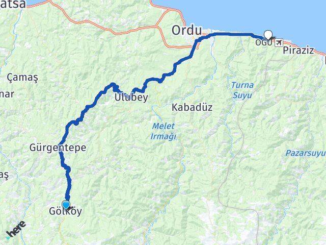 Ordu Gölköy Gülyalı Arası Kaç Km - Yol Haritası