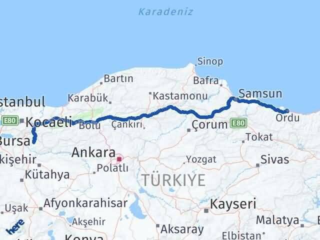 Ordu Gölpazarı Bilecik Arası Kaç Km - Yol Haritası