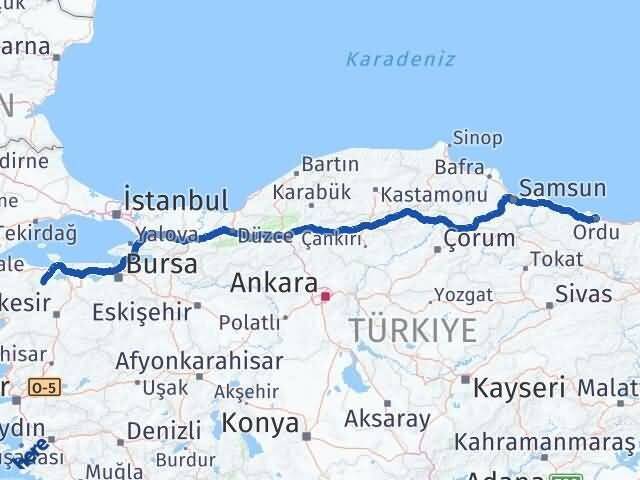Ordu Gönen Balıkesir Arası Kaç Km - Yol Haritası