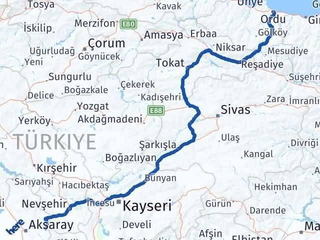 Ordu Gülağaç Aksaray Arası Kaç Km - Yol Haritası
