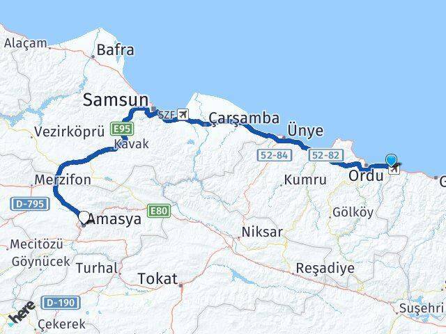 Gülyalı Amasya Arası Kaç Km - Yol Tarifi