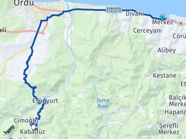 Ordu Gülyalı Kabadüz Arası Kaç Km - Yol Haritası