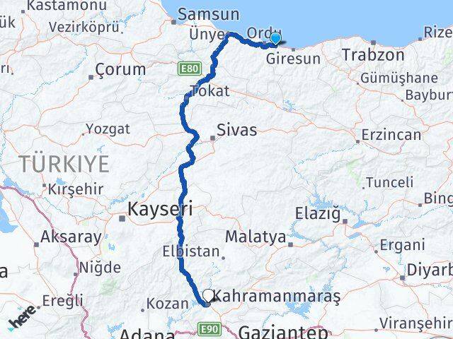 Gülyalı Kahramanmaraş Arası Kaç Km - Yol Tarifi