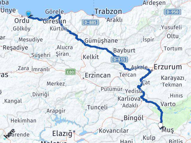 Gülyalı Muş Arası Kaç Km - Yol Tarifi