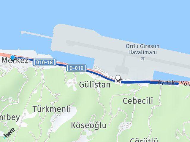 Ordu Gülyalı Ordu Giresun Havalimanı Arası Kaç Km - Yol Haritası
