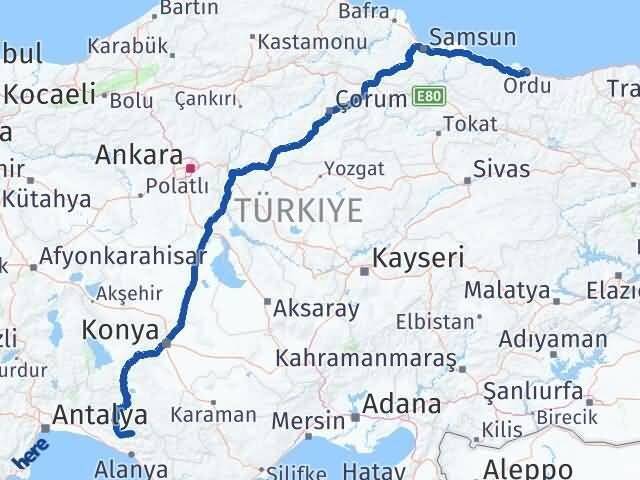 Ordu Gündoğmuş Antalya Arası Kaç Km - Yol Haritası