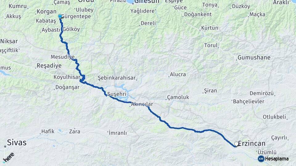 Gürgentepe Erzincan Arası Kaç Km - Yol Tarifi