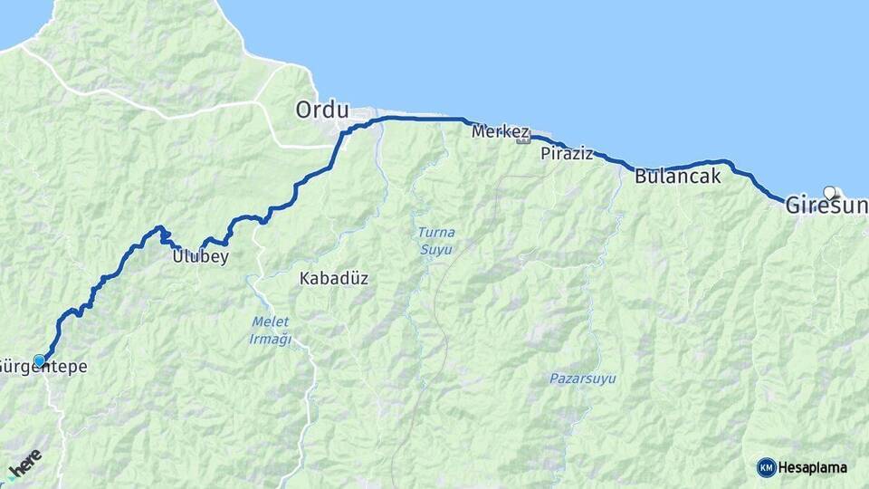 Gürgentepe Giresun Arası Kaç Km - Yol Tarifi
