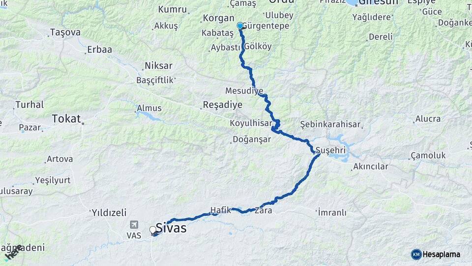 Gürgentepe Sivas Arası Kaç Km - Yol Tarifi