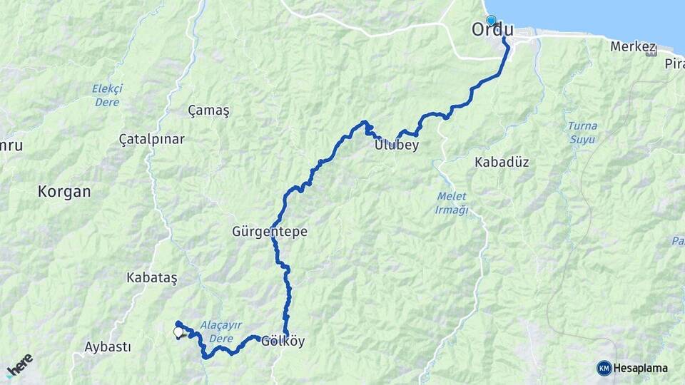 Ordu Güzelyurt Gölköy Arası Kaç Km - Yol Haritası
