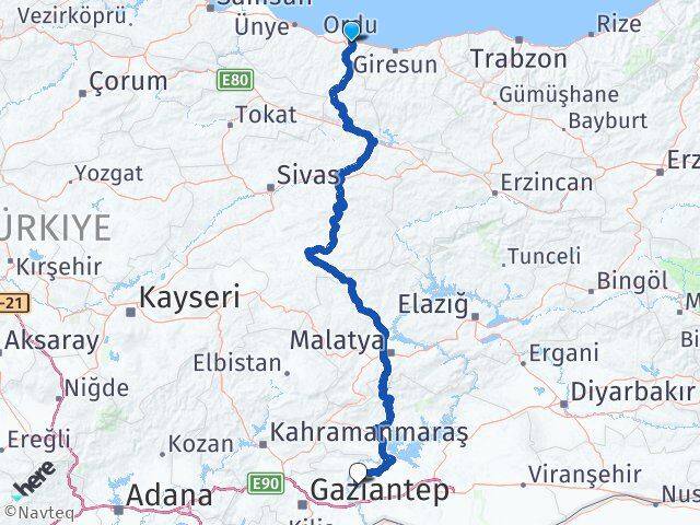 Ordu Halfeti Şanlıurfa Arası Kaç Km - Yol Haritası