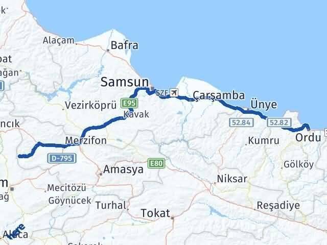 Ordu Hamamözü Amasya Arası Kaç Km - Yol Haritası