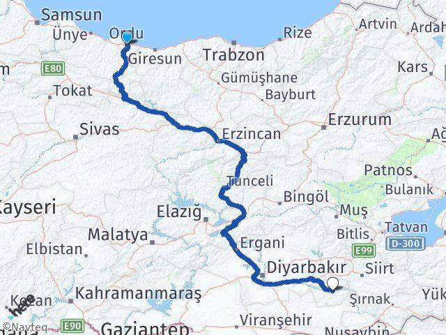 Ordu Hasankeyf Batman Arası Kaç Km - Yol Haritası