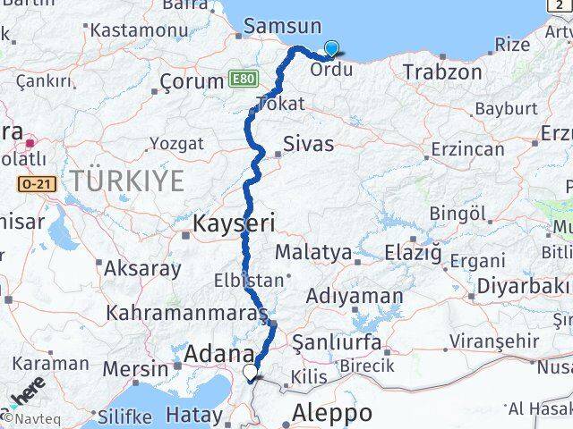 Ordu Hassa Hatay Arası Kaç Km - Yol Haritası