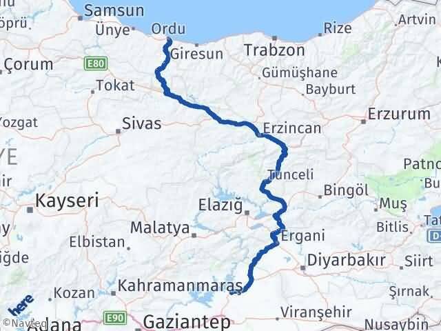 Ordu Hilvan Şanlıurfa Arası Kaç Km - Yol Haritası