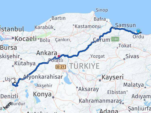 Ordu Hocalar Afyonkarahisar Arası Kaç Km - Yol Haritası
