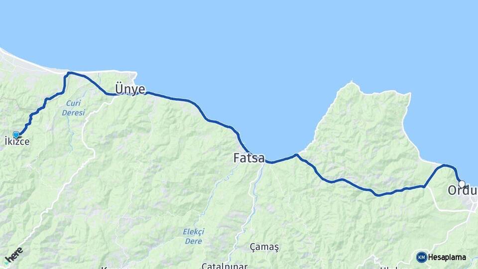 Ordu İkizce Altınordu Arası Kaç Km - Yol Haritası