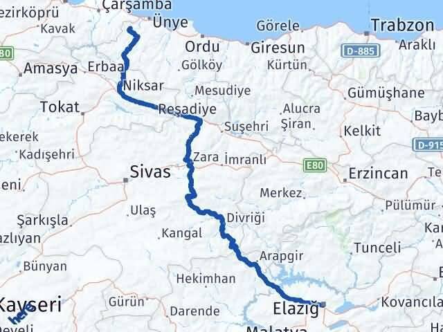 Ordu İkizce Elazığ Arası Kaç Km - Yol Haritası