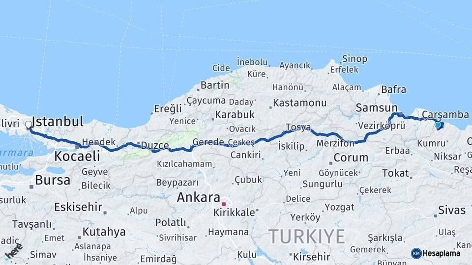Ordu İkizce İstanbul Arası Kaç Km - Yol Haritası