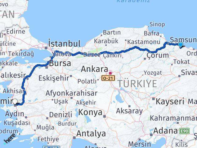 Ordu İkizce İzmir Arası Kaç Km - Yol Haritası