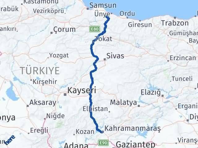 Ordu İkizce Kahramanmaraş Arası Kaç Km - Yol Haritası