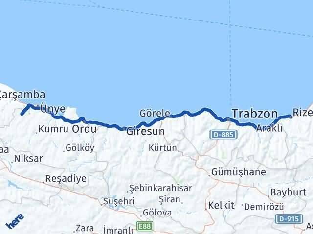 Ordu İkizce Rize Arası Kaç Km - Yol Haritası