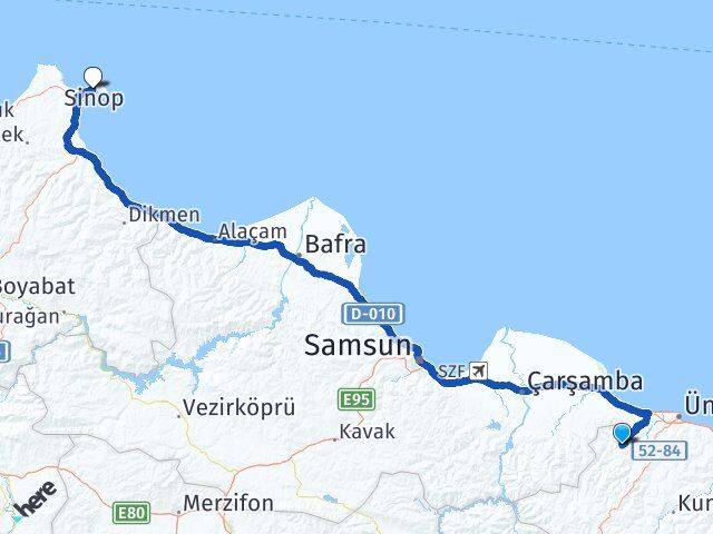 Ordu İkizce Sinop Arası Kaç Km - Yol Haritası