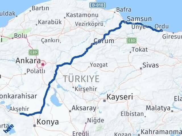 Ordu Ilgın Konya Arası Kaç Km - Yol Haritası