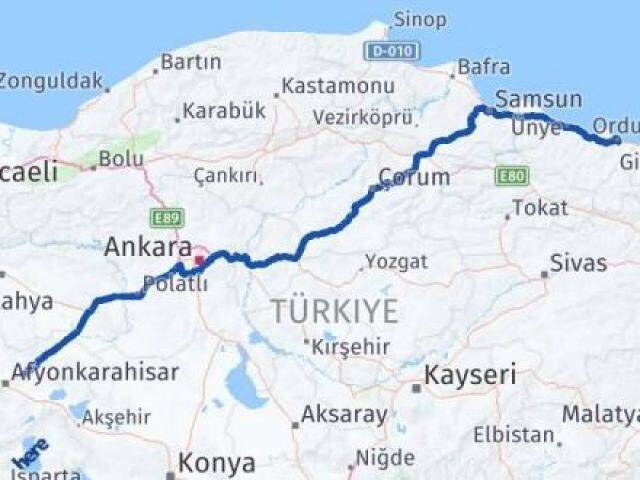 Ordu İscehisar Afyonkarahisar Arası Kaç Km - Yol Haritası