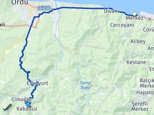 Ordu Kabadüz Gülyalı Arası Kaç Km - Yol Haritası