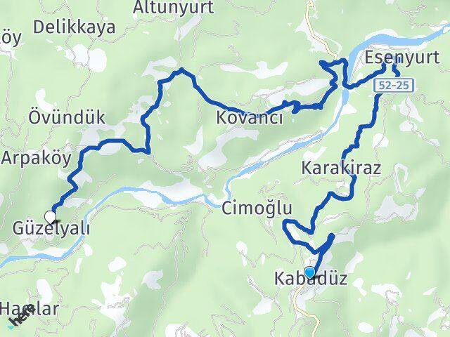 Ordu Kabadüz Güzelyalı Altınordu Arası Kaç Km - Yol Haritası
