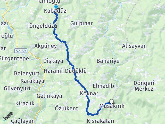 Ordu Kabadüz Musakırık Kabadüz Arası Kaç Km - Yol Haritası