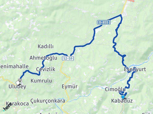 Ordu Kabadüz Ulubey Arası Kaç Km - Yol Haritası