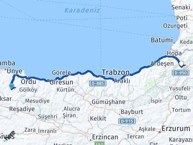 Kabataş Artvin Arası Kaç Km - Yol Tarifi