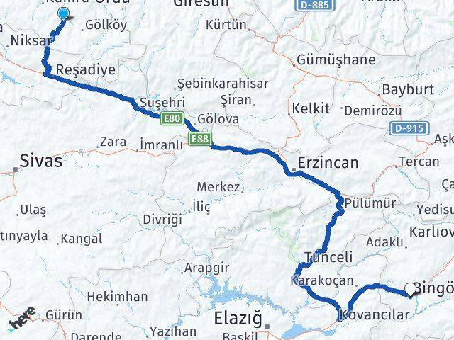 Kabataş Bingöl Arası Kaç Km - Yol Tarifi