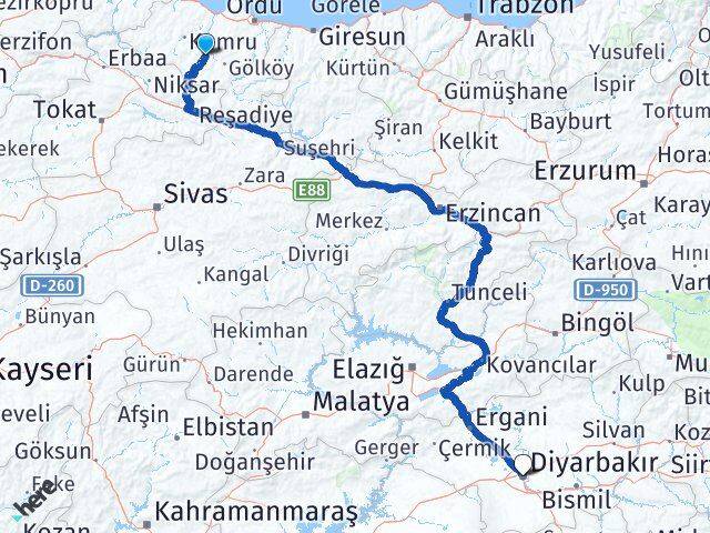 Kabataş Diyarbakır Arası Kaç Km - Yol Tarifi