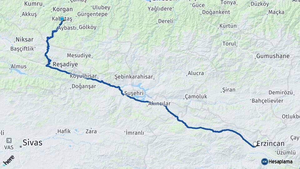 Kabataş Erzincan Arası Kaç Km - Yol Tarifi