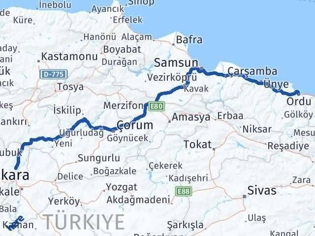 Ordu Kalecik Ankara Arası Kaç Km - Yol Haritası